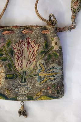 Lot 558 - Embroidered reticule. A drawstring purse or sweet bag, British, early 17th century
