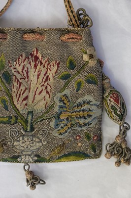 Lot 558 - Embroidered reticule. A drawstring purse or sweet bag, British, early 17th century