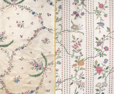 Lot 523 - Chinese. Five panels of painted silk brocade from a court dress, circa 1750, & others similar