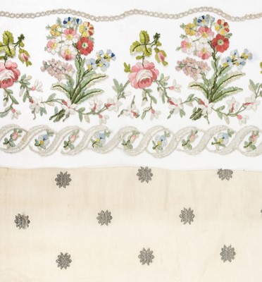 Lot 544 - Embroideries. Four portions of metalwork embroidery from a Regency robe, & an embroidered border