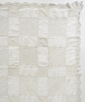 Lot 553 - Lace. A large cloth or bedcover of lacis lace, early 18th century
