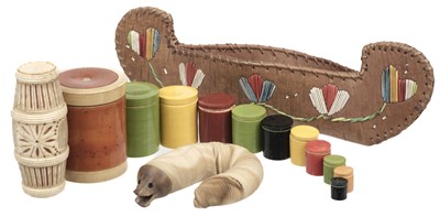 Lot 469 - Toys. Chinese cricket cage containing carved toy Eel, 19th-century and others