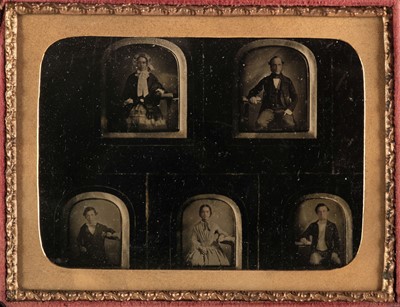 Lot 10 - Cased Images. An unusual quarter-plate ambrotype showing five ambrotype portraits...