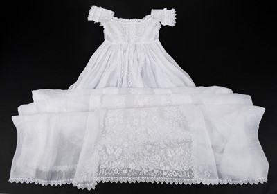 Lot 439 - Embroidery. A fine Ayrshire work christening gown, circa 1850s, & other whitework garments
