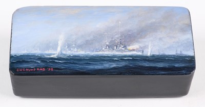 Lot 7 - Hunt (Geoff, died 2008). "Jutland, the run to the south", an oil on papier mache box