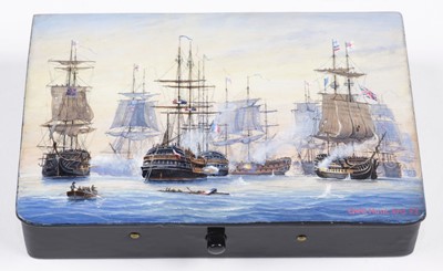 Lot 13 - Hunt (Geoff, died 2008). The Battle of the Nile, 1 August 1798, oil on papier mache table box