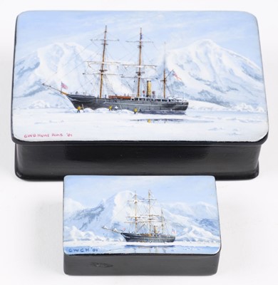 Lot 10 - Hunt (Geoff, died 2008). Captain Scott's Antarctic Expedition, oil on papier mache snuff box