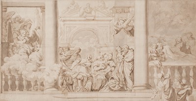 Lot 10 - Lefèvre (Valentin, 1637-1677). Birth of the Virgin, pen and brown wash
