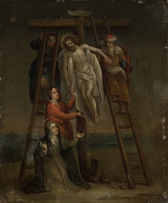 Lot 9 - Flemish School. The Descent from the Cross, probably 17th century, oil on copper