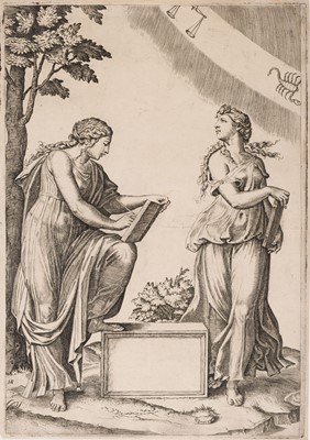 Lot 44 - Raimondi (Marcantonio), Two Women with the Zodiac, after Raphael, circa 1517