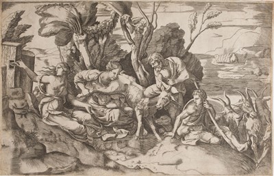 Lot 4 - Bonasone (Giulio, 1500/10-1574). Jupiter suckled by the Goat Amaltheia, circa 1533-74, engraving