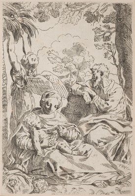 Lot 14 - Simone Cantarini, 1612-1648). The Rest on the Flight into Egypt, engraving