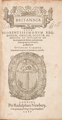 Lot 41 - Camden (William). Britannia, sive Florentissimorum Regnorum, Angliae, Scotiae, Hiberniae..., 1587