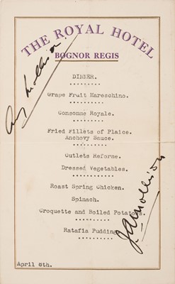 Lot 35 - Johnson (Amy, 1903-1941). The Royal Hotel, Bognor Regis, signed menu card, circa 1930s