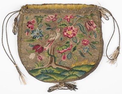Lot 479 - Embroidered Reticule. A drawstring purse or sweet bag, English, 17th century, & one other