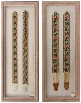 Lot 471 - Embroidered Braces. A pair of needlework braces, early 19th century, & another pair