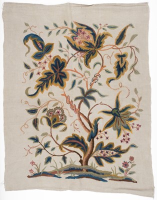 Lot 475 - Embroidered Panels. Two crewelwork panels, late 19th/early 20th century, & an Arts & Crafts border