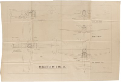 Lot 30 - Messerschmitt ME 109. A technical drawing blueprint, Royal Aircraft Establishment