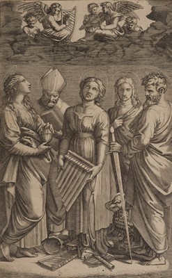 Lot 43 - Raimondi (Marcantonio, circa 1480-1527/34). Saint Cecelia holding an organ..., 1515-1516