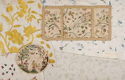 Lot 481 - Embroidered. A portion of a needlework bed hanging, early 18th century, & other embroidery