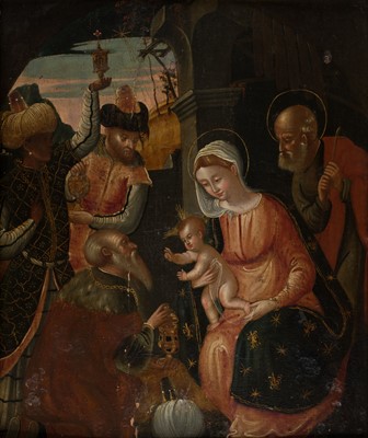 Lot 3 - Veneto-Cretan School. Adoration of the Magi, late 16th century, tempera